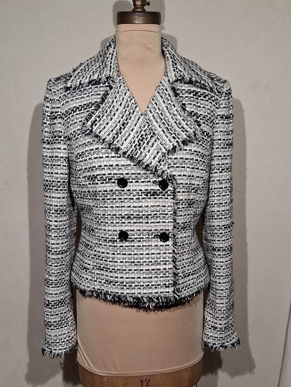 Jones New York Black and White Tweed Double-Breasted Blazer